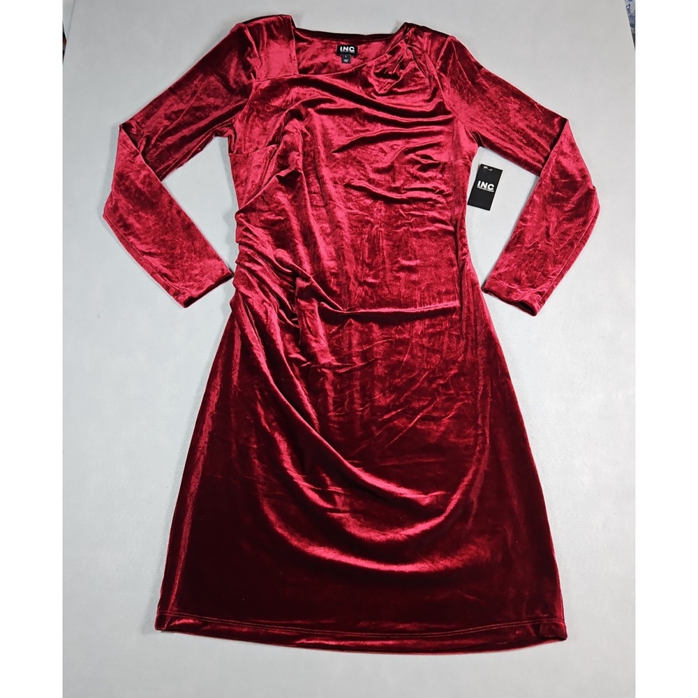 INC Womens Red Velour Long Sleeve Bodycon Dress Size Large NWT